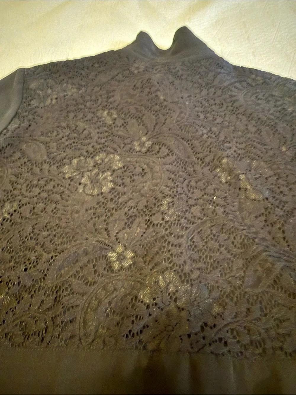 Chico's Black Lace-Shoulder Button-Down Blouse